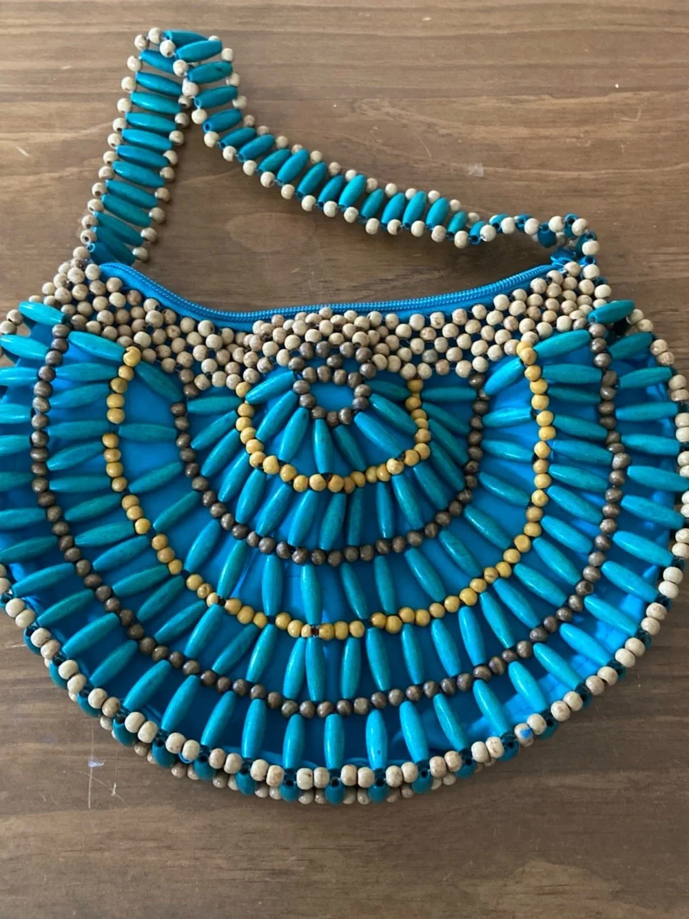 Handmade Beaded Turquoise Crescent Women's Shoulder Bag